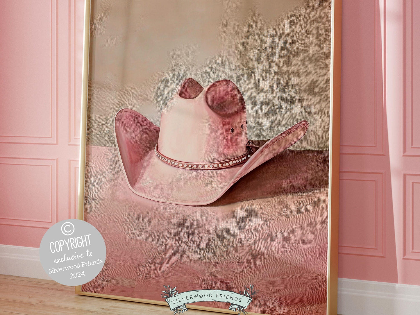 Pink Cowgirl Hat Print, Coastal Cowgirl Print, Country Western Decor, Trendy Dorm Room Wall Decor Preppy Teen Girl Room Poster Digital Print