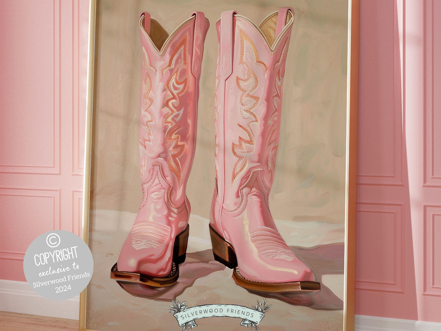 Pink Cowgirl Boots Print, Girly Coastal Cowgirl Print, Trendy Western Aesthetic Dorm Room Wall Decor, Preppy Teen Girl Room Digital Print
