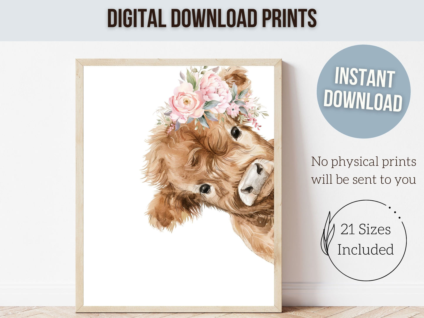 Peeking Highland Cow Nursery Print Set of 2, Highland Cow Nursery Decor, Watercolor Highland Cow Gift Kids Farm Bedroom Decor Digital Print