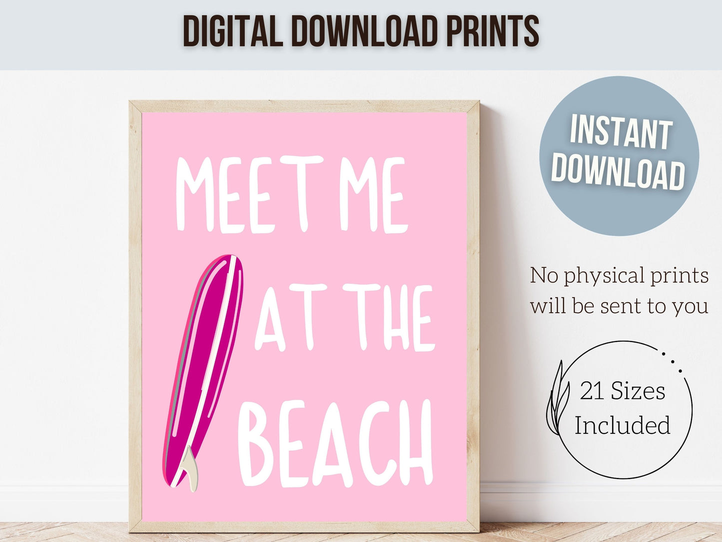 Pink Surfboard Palm Tree Print, Beachy Dorm Room Wall Art, Girls Surf Nursery Wall Art, Girly Beach House Surfing Room Decor Digital Print