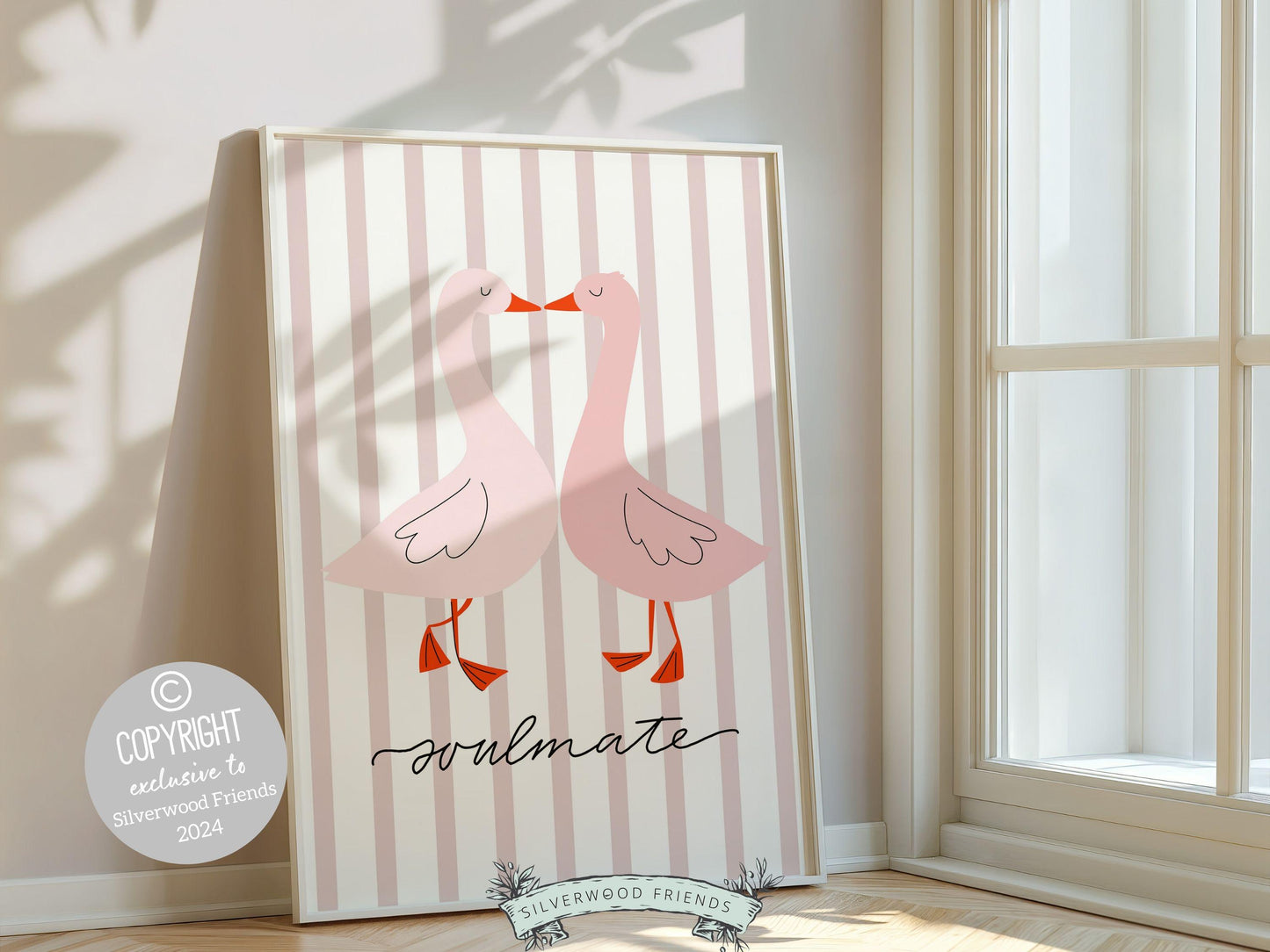 Soulmate Print, Romantic Duck Wall Art, Girlfriend Valentines Day Gift, Trendy College Dorm Room Wall Decor Preppy Teen Poster Digital Print