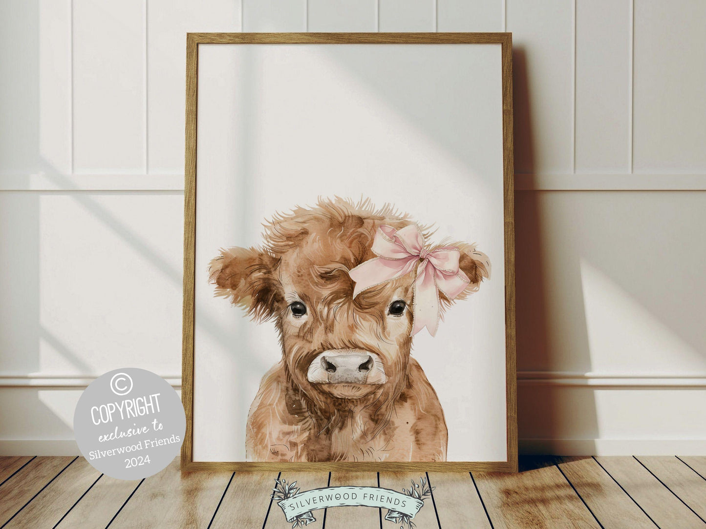 Highland Cow Nursery Print, Baby Girl Highland Cow Nursery Decor, Highland Cow Gift Kids Farm Room Wall Decor, Watercolor Cow Digital Print