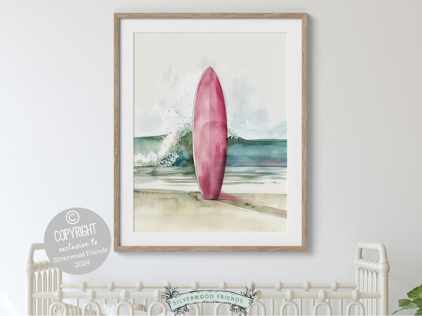 Pink Surfboard Print, Beachy Surfboard Wall Art, Baby Girl Ocean Nursery Wall Art,Beach House Surf Poster Dorm Room Wall Decor Digital Print