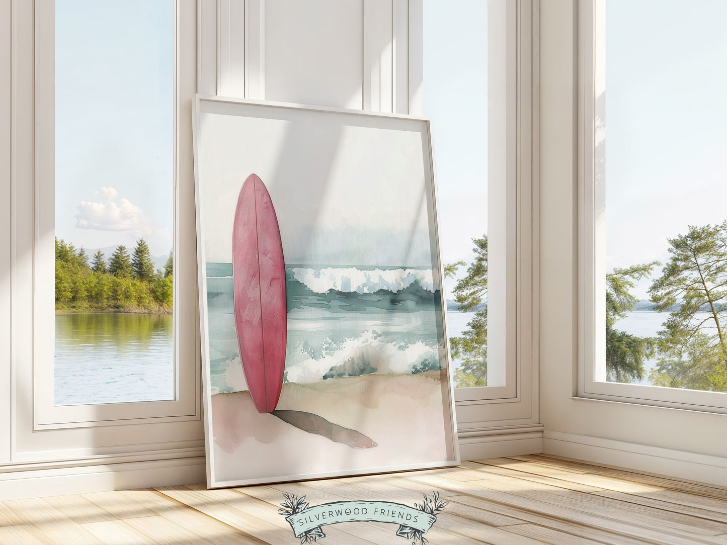 Pink Surfboard Print, Beachy Surfboard Wall Art, Ocean Nursery Wall Art, Trendy Beach House Surf Poster, Dorm Room Wall Decor Digital Print