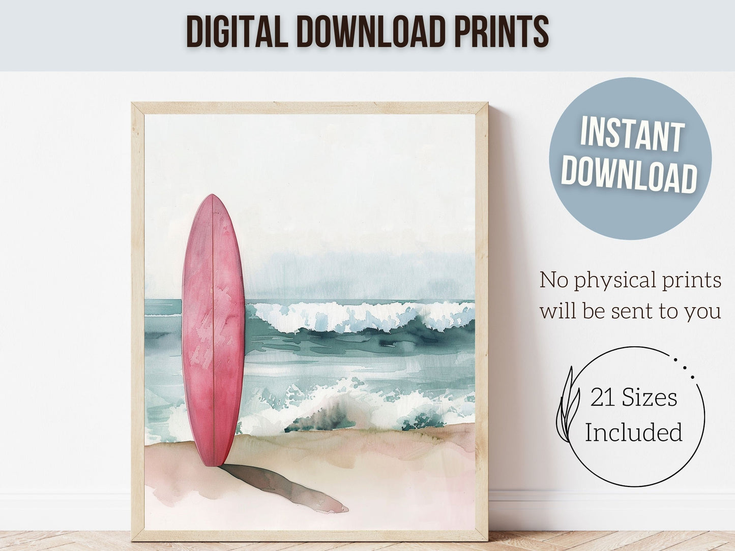 Pink Surfboard Print, Beachy Surfboard Wall Art, Ocean Nursery Wall Art, Trendy Beach House Surf Poster, Dorm Room Wall Decor Digital Print