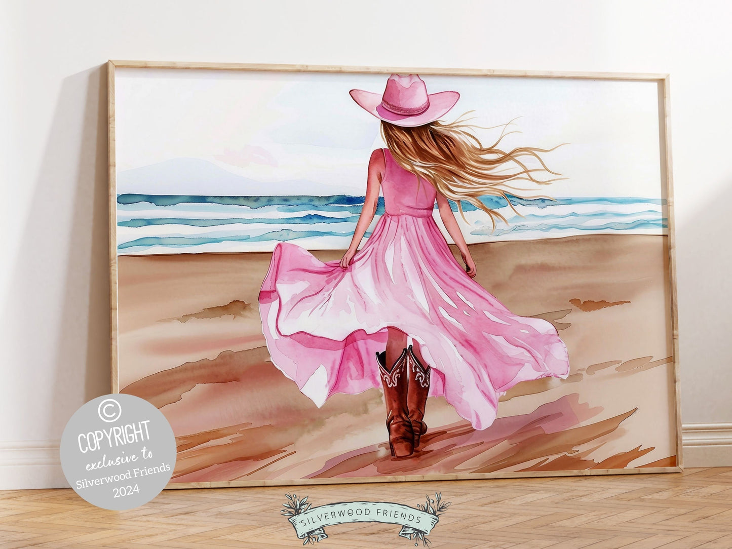 Coastal Cowgirl Nursery Print, Pink Cowgirl Picture, Western Bedroom Wall Decor, Trendy Beachy Cowgirl Dorm Room Wall Decor Digital Print