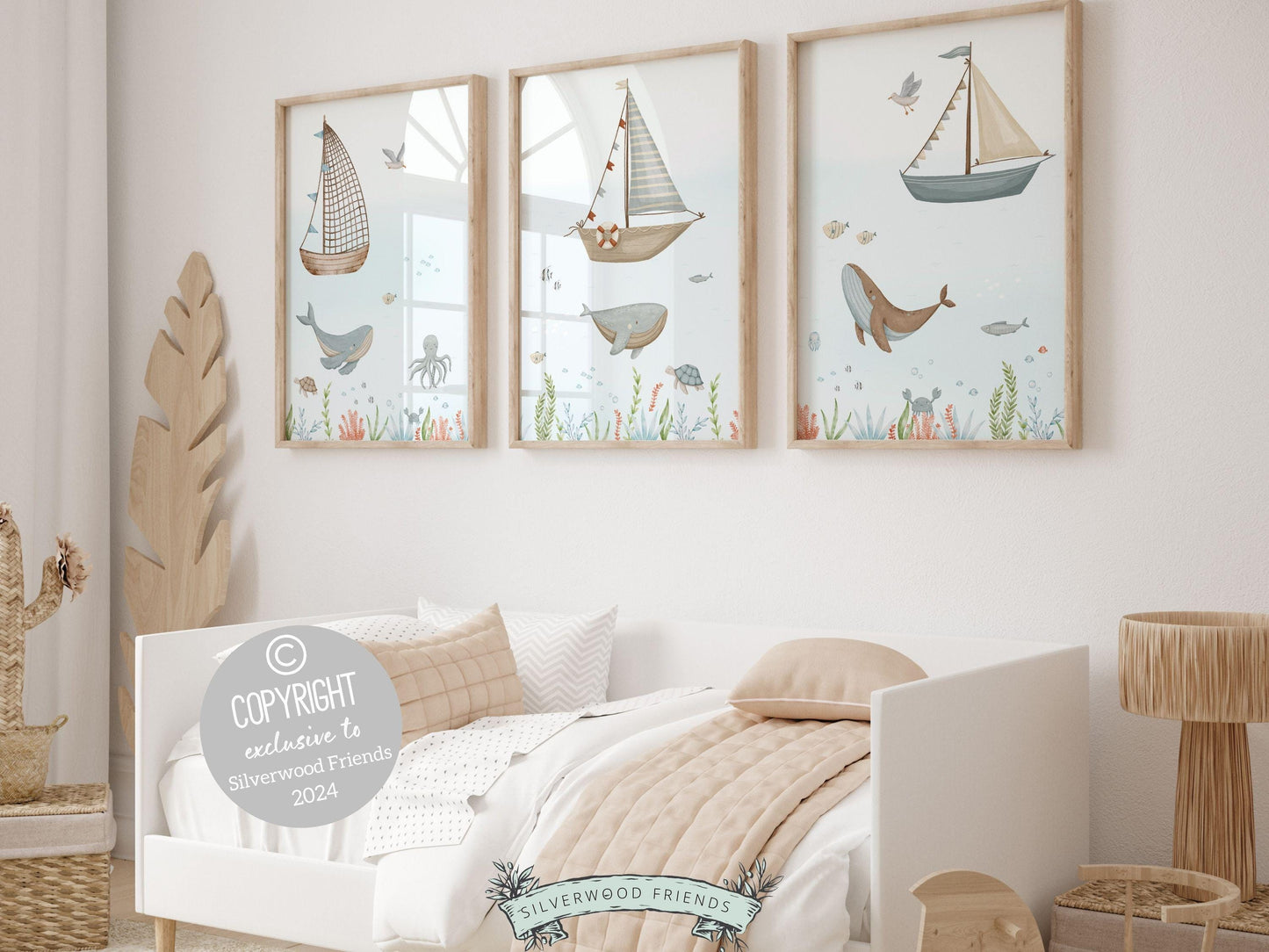 Set of 3 Ocean Nursery Prints, Nautical Ocean Nursery Decor, Whale Print, Baby Boy Boat Nursery, Under The Sea Animal Nursery Digital Prints