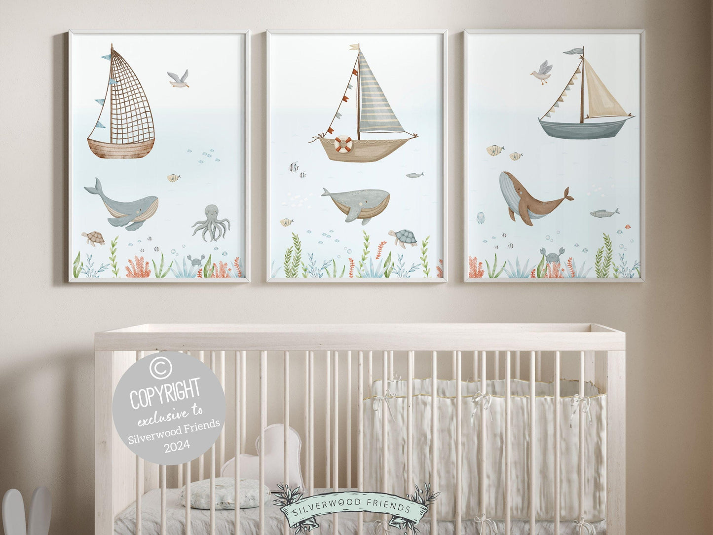 Our Set of 3 Ocean Nursery Prints will spark their imagination and is the perfect addition to your nautical nursery decor or ocean theme nursery. Our digital prints also make a unique under the sea baby shower gift that will be treasured!