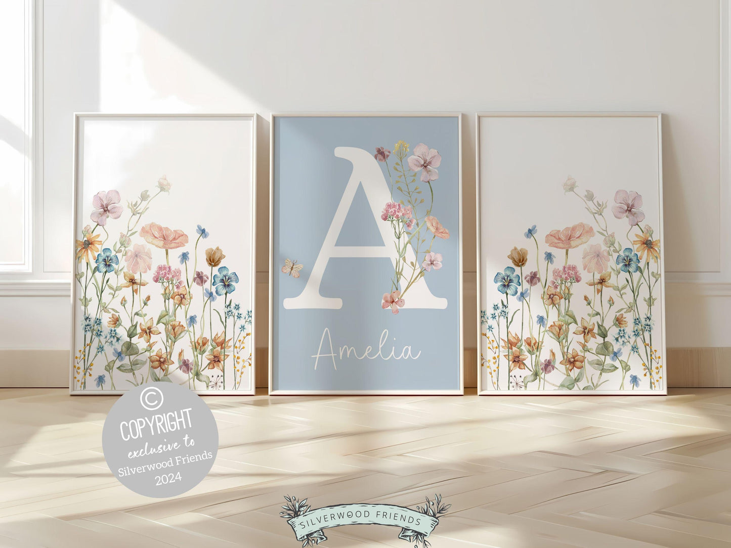 Wildflower Nursery Prints, Baby Girl Floral Name Nursery Wall Art, Wildflower Nursery Decor, Baby Girl Boho Wildflower Nursery Digital Print
