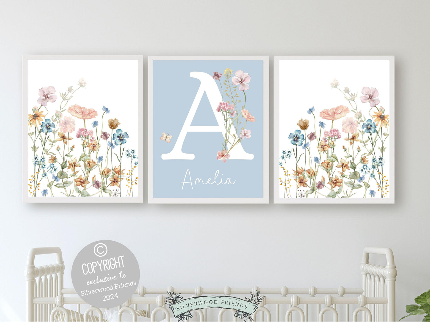 Wildflower Nursery Prints, Baby Girl Floral Name Nursery Wall Art, Wildflower Nursery Decor, Baby Girl Boho Wildflower Nursery Digital Print
