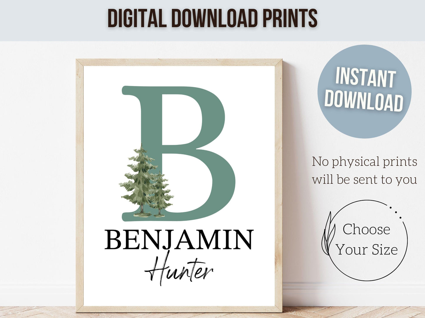 Woodland Forest Deer Nursery Print, Woodland Forest Deer Nursery Decor, Custom Baby Name Sign Personalised Mountain Nursery Digital Prints