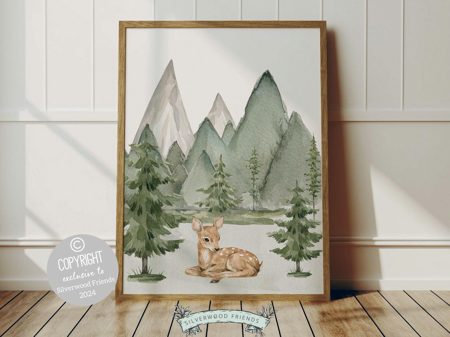 Woodland Forest Deer Nursery Print, Woodland Forest Deer Nursery Decor, Custom Baby Name Sign Personalised Mountain Nursery Digital Prints