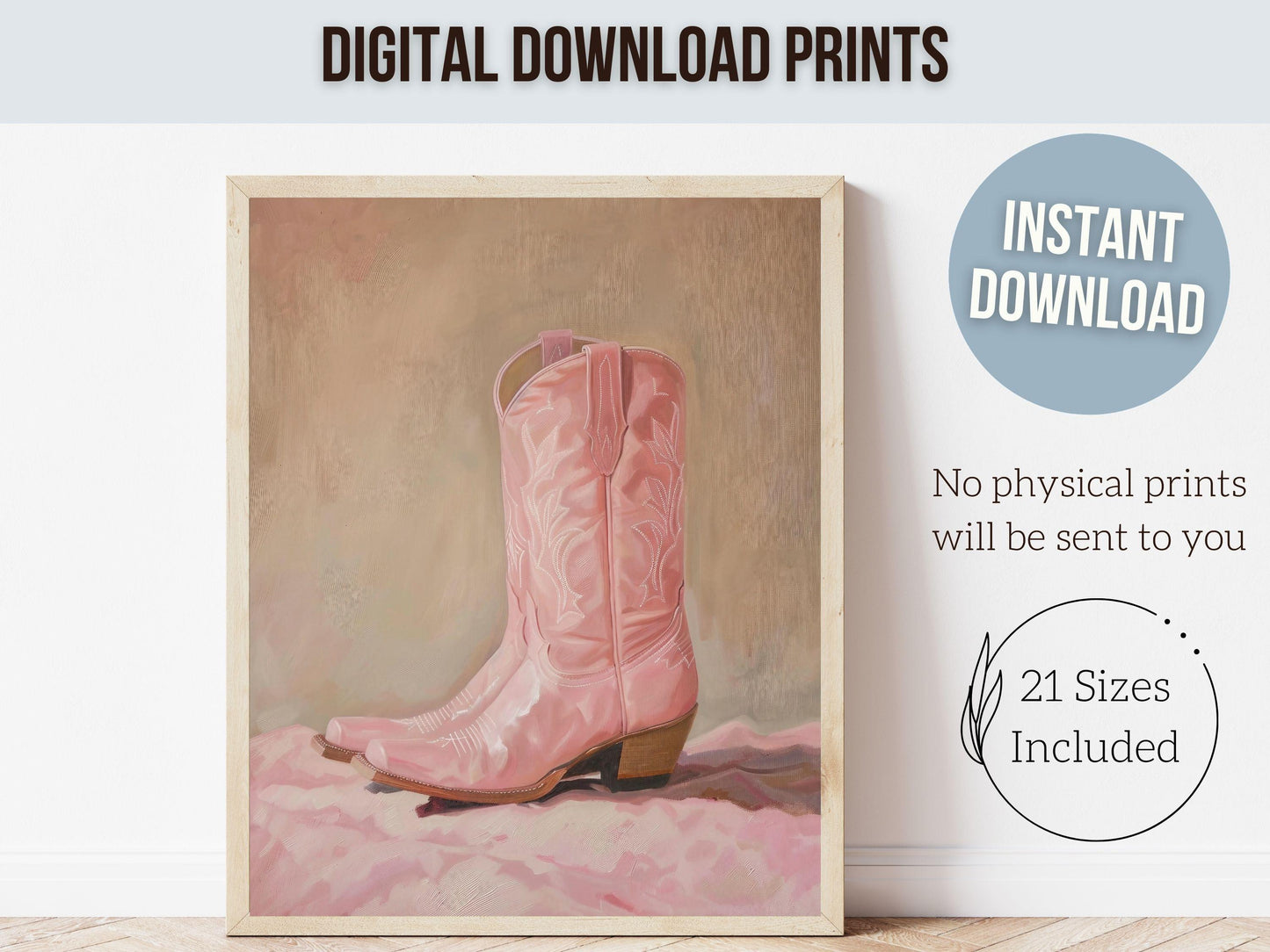 Pink Cowgirl Boots Print, Coastal Cowgirl Print, Trendy Country Western Dorm Room Wall Decor,Preppy Pink Teen Girl Room Poster Digital Print