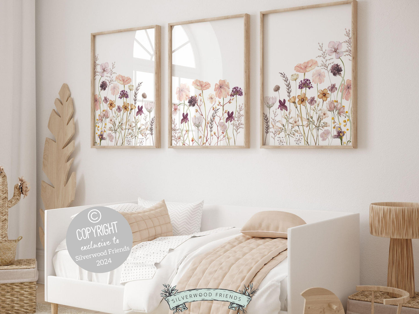Wildflower Nursery Prints, Baby Girl Floral Boho Nursery Wall Art, Girls Nursery Prints, Pink Purple Wildflower Nursery Decor Digital Prints