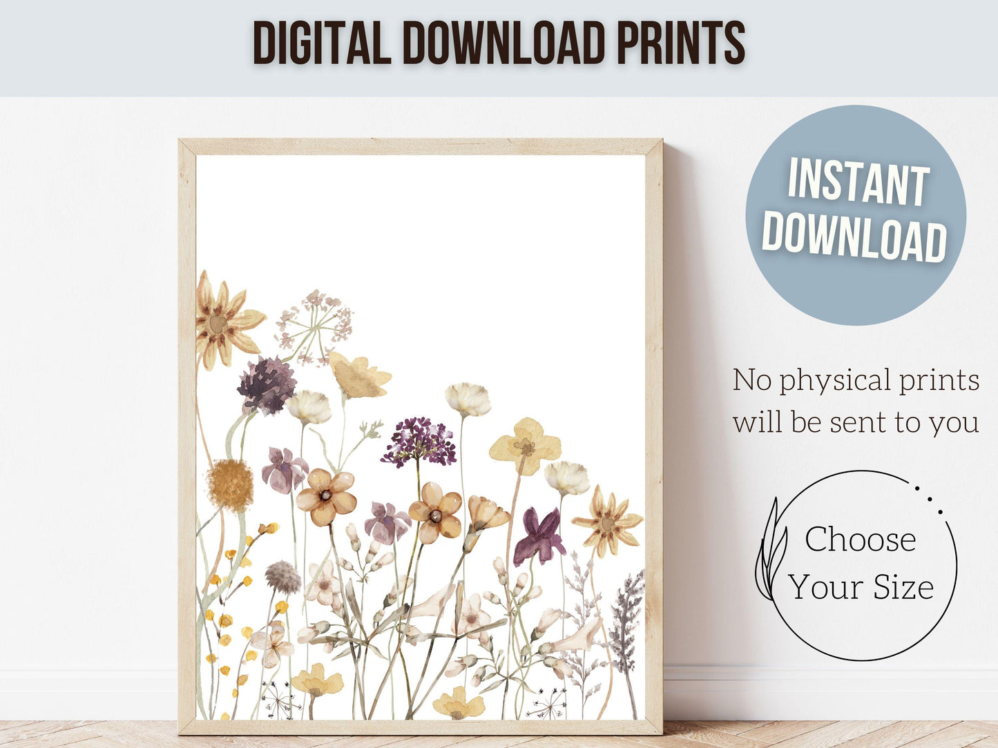 Wildflower Nursery Prints, Baby Girl Floral Boho Nursery Wall Art, Girls Nursery Prints, Purple Yellow Boho Wildflower Nursery Digital Print