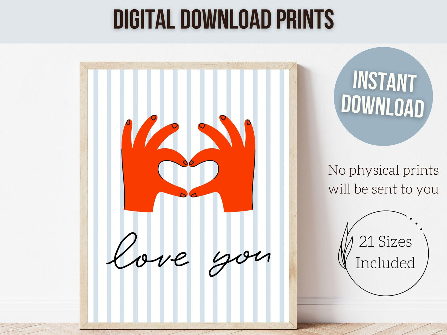 Love You Hand Sign Print, Girly Aesthetic Wall Art, Romantic Love Quote Trendy College Dorm Room Wall Decor Preppy Teen Poster Digital Print