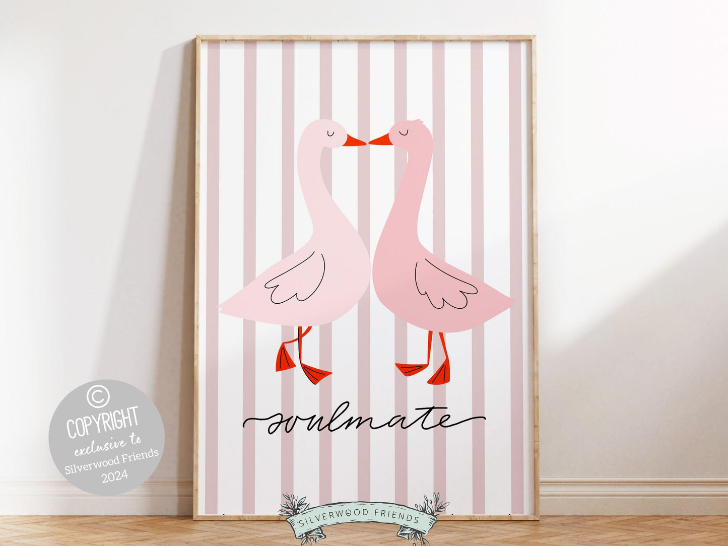 Soulmate Print, Romantic Duck Wall Art, Girlfriend Valentines Day Gift, Trendy College Dorm Room Wall Decor Preppy Teen Poster Digital Print
