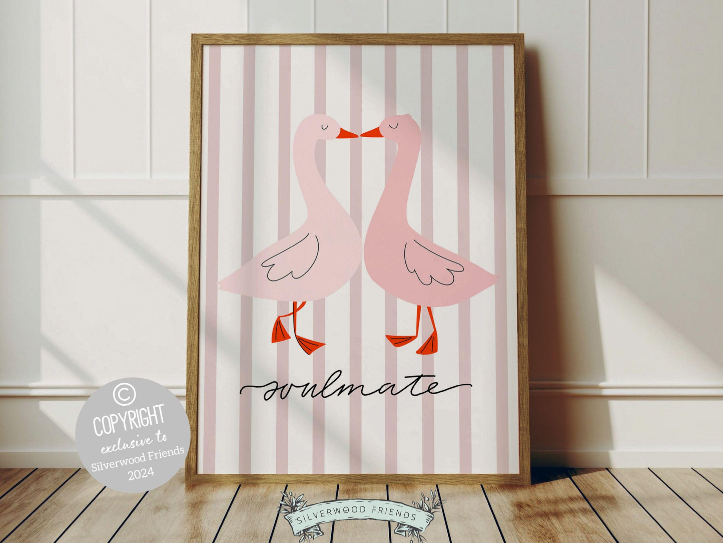 Soulmate Print, Romantic Duck Wall Art, Girlfriend Valentines Day Gift, Trendy College Dorm Room Wall Decor Preppy Teen Poster Digital Print