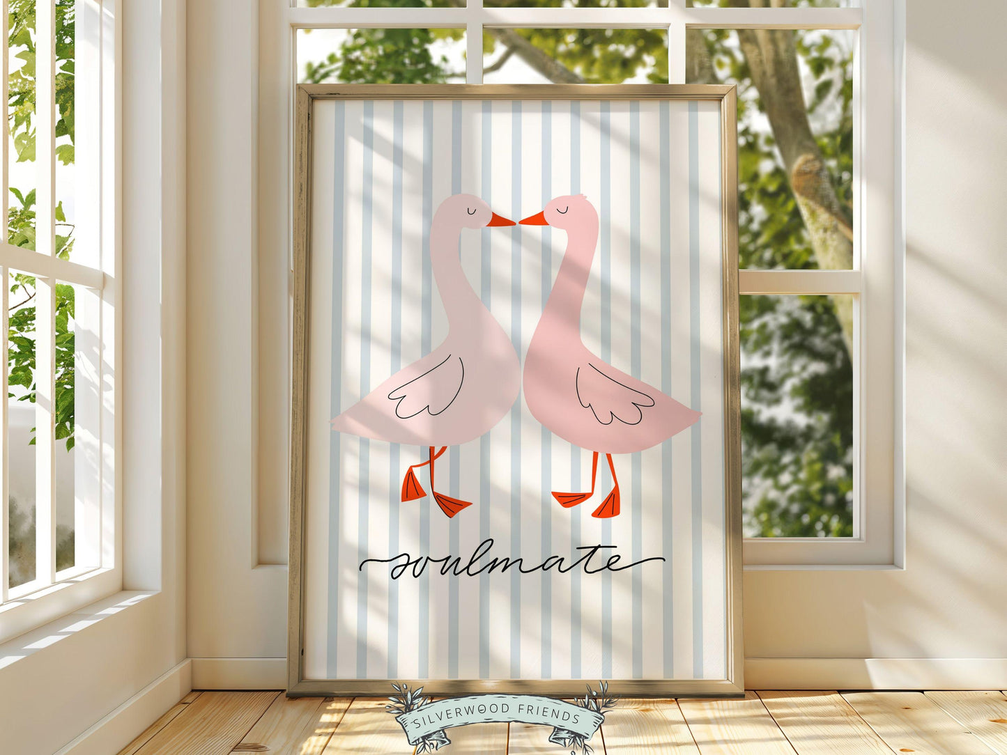 Soulmate Print, Romantic Duck Wall Art, Girlfriend Valentines Day Gift, Trendy College Dorm Room Wall Decor Preppy Teen Poster Digital Print