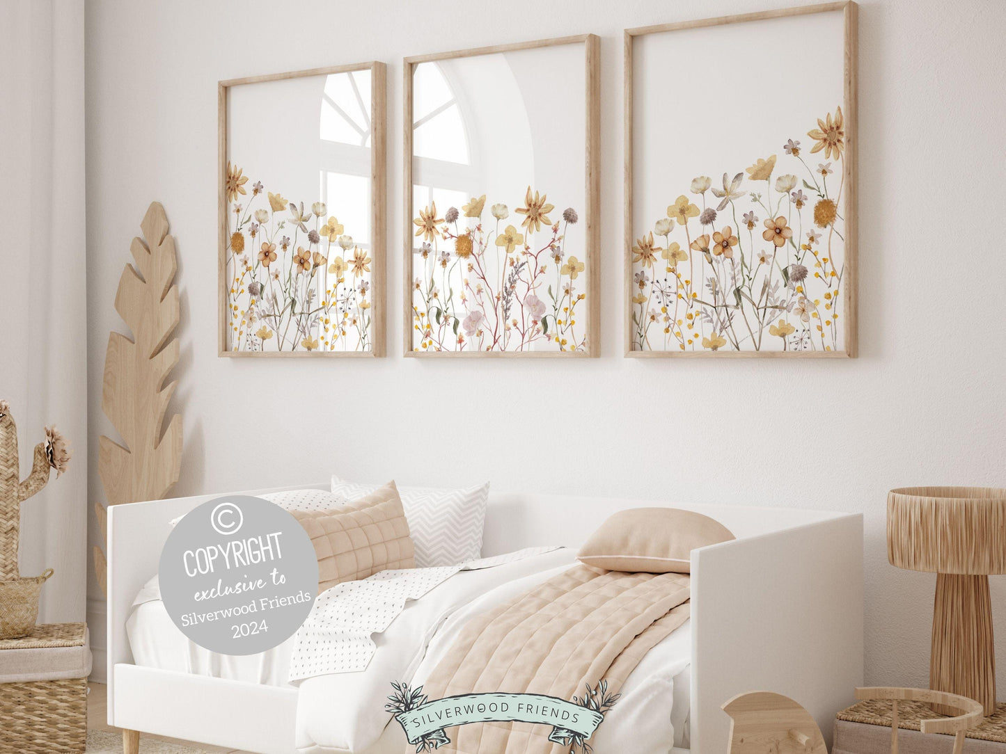 Wildflower Nursery Prints, Baby Girl Boho Nursery Wall Art, Kids Floral Bedroom Posters Boho Yellow Wildflower Nursery Decor Digital Print