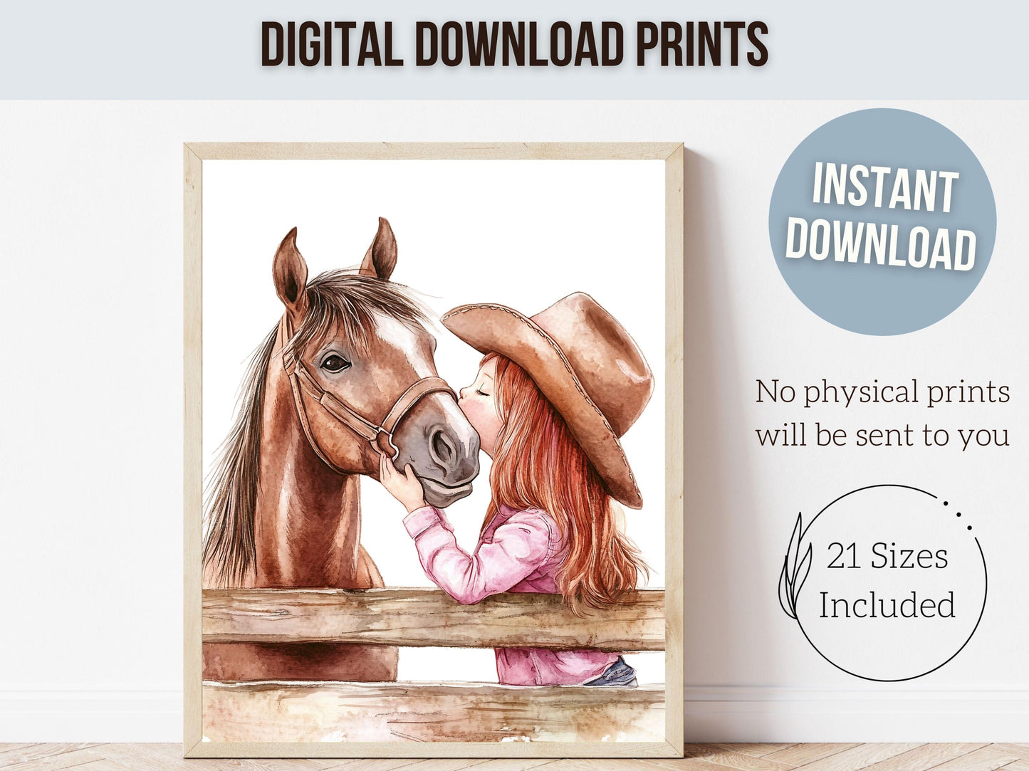 Cowgirl Nursery Print, Cowgirl Nursery Decor, Girls Western Nursery Decor, Red Hair Girl Horse Bedroom Horse Nursery Wall Art Digital Print