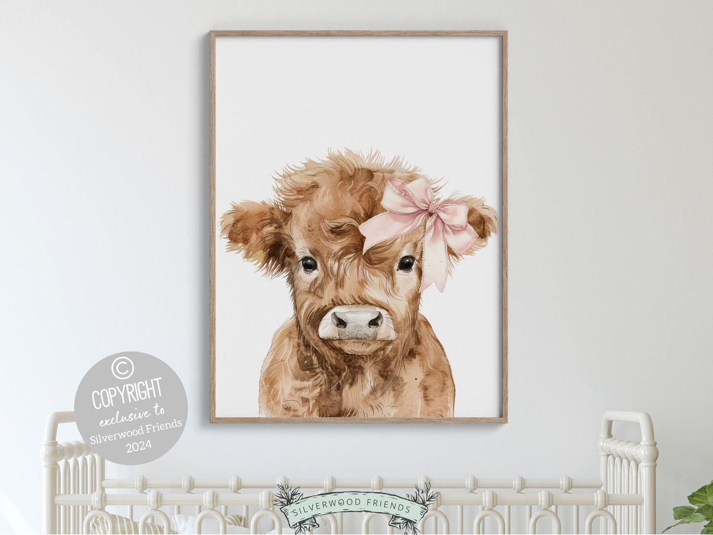Highland Cow Nursery Print, Baby Girl Highland Cow Nursery Decor, Highland Cow Gift Kids Farm Room Wall Decor, Watercolor Cow Digital Print