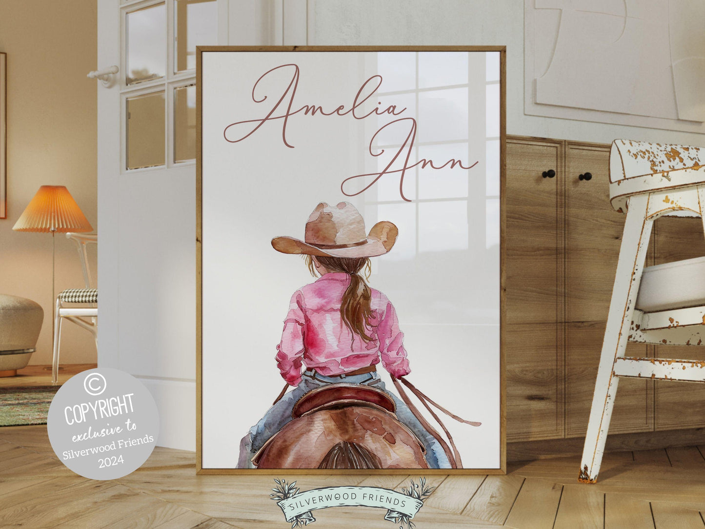 Cowgirl Horse Nursery Print, Cowgirl Horse Nursery Decor, Baby Girl Western Nursery Decor, Horse Girl Nursery Name Wall Art Digital Print