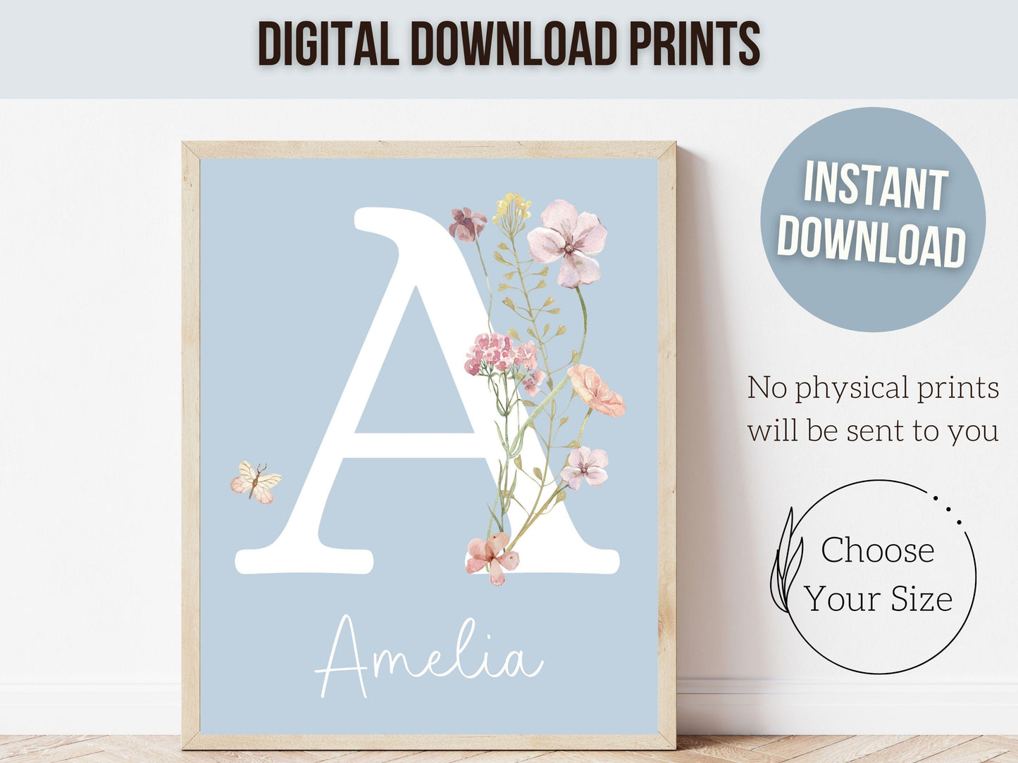 Wildflower Nursery Prints, Baby Girl Floral Name Nursery Wall Art, Wildflower Nursery Decor, Baby Girl Boho Wildflower Nursery Digital Print