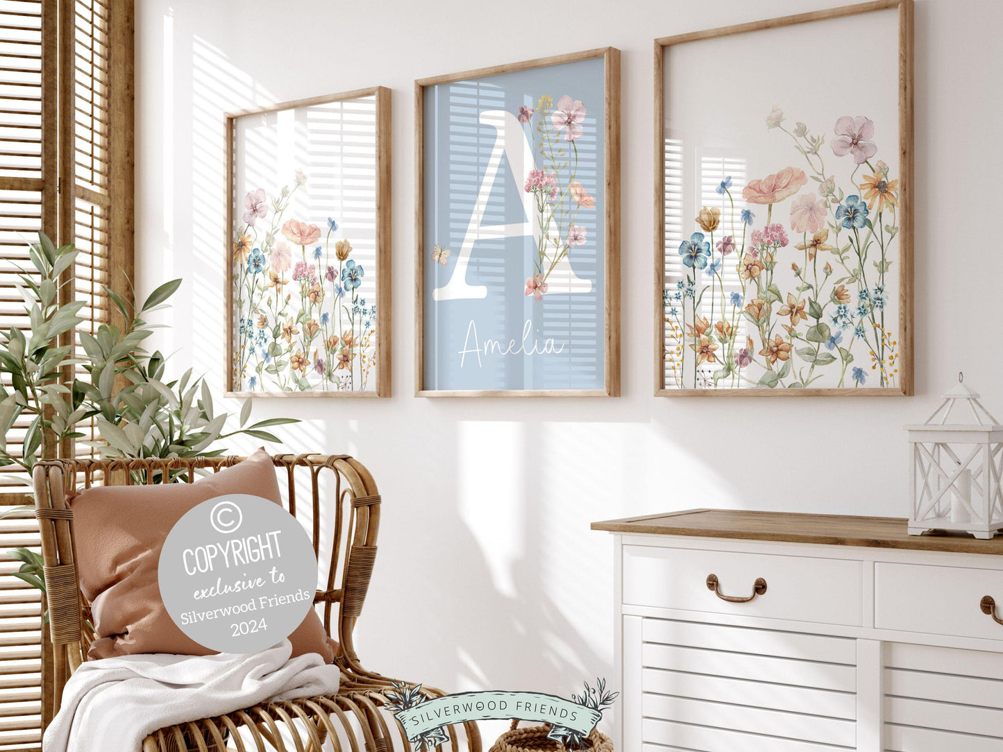 Wildflower Nursery Prints, Baby Girl Floral Name Nursery Wall Art, Wildflower Nursery Decor, Baby Girl Boho Wildflower Nursery Digital Print