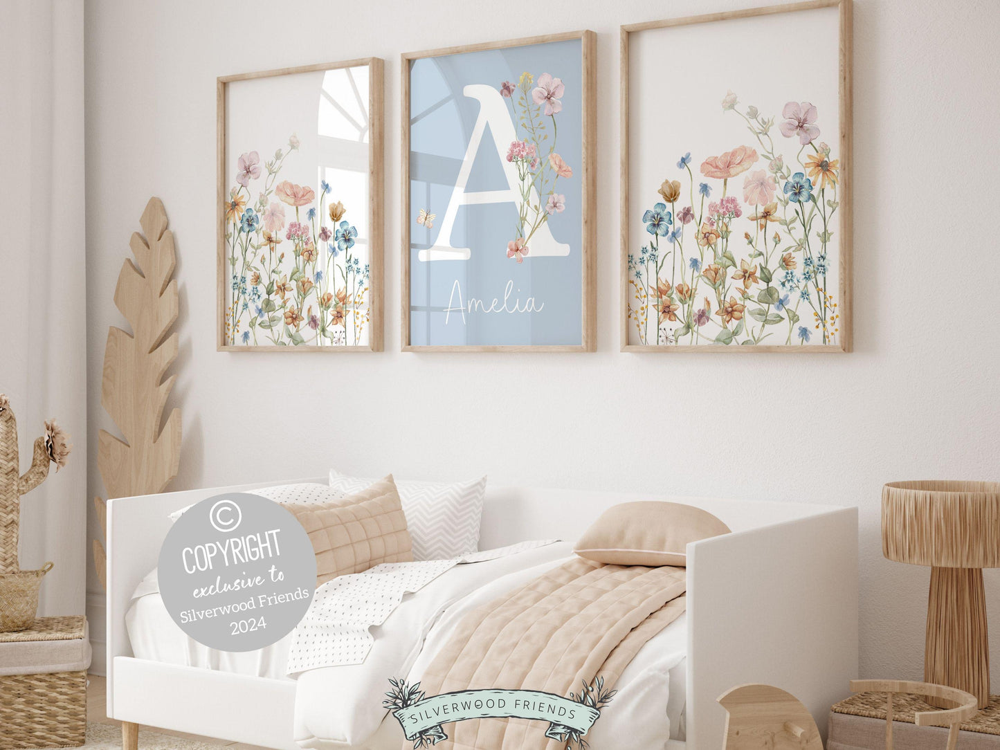 Wildflower Nursery Prints, Baby Girl Floral Name Nursery Wall Art, Wildflower Nursery Decor, Baby Girl Boho Wildflower Nursery Digital Print