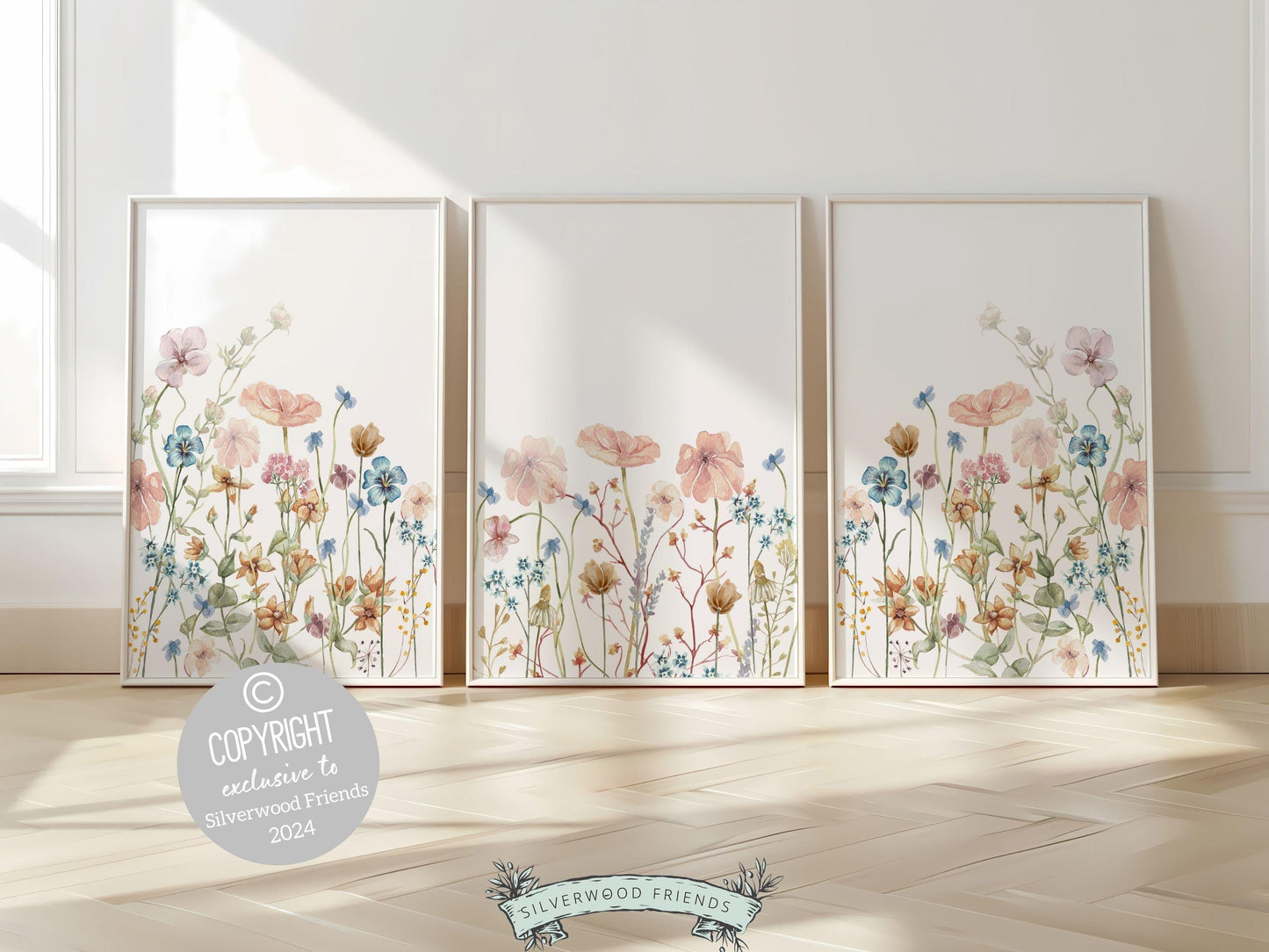 Wildflower Nursery Prints, Baby Girl Floral Boho Nursery Wall Art, Girls Nursery Prints, Pink Blue Wildflower Nursery Decor Digital Prints