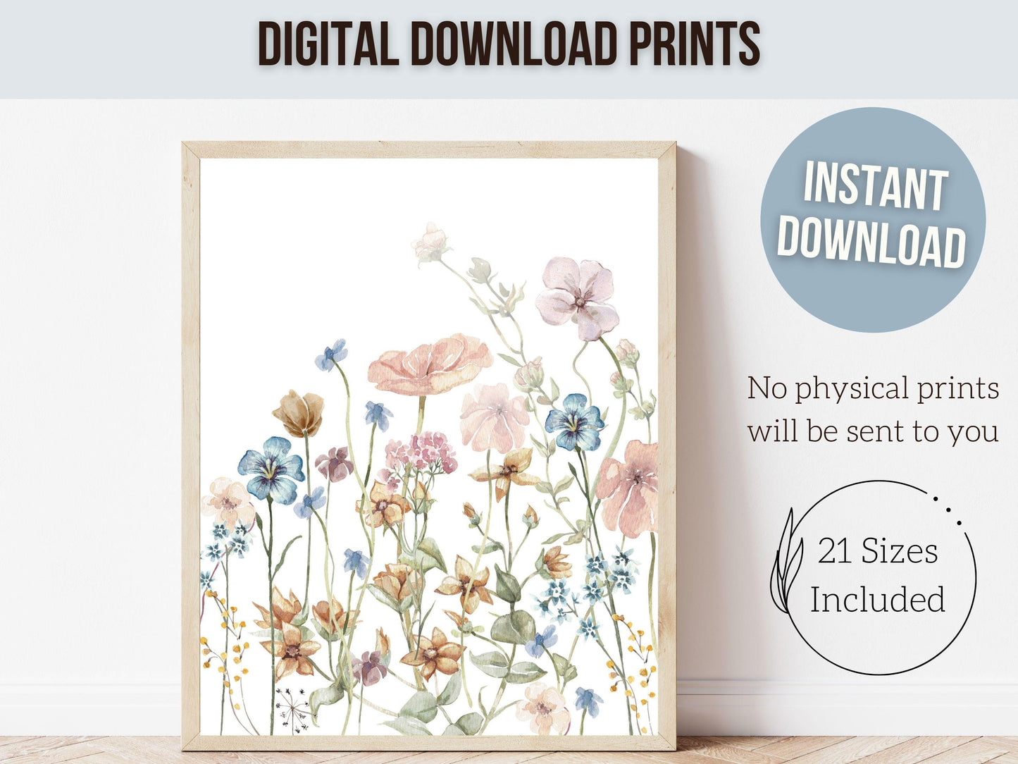 Wildflower Nursery Prints, Baby Girl Floral Boho Nursery Wall Art, Girls Nursery Prints, Pink Blue Wildflower Nursery Decor Digital Prints