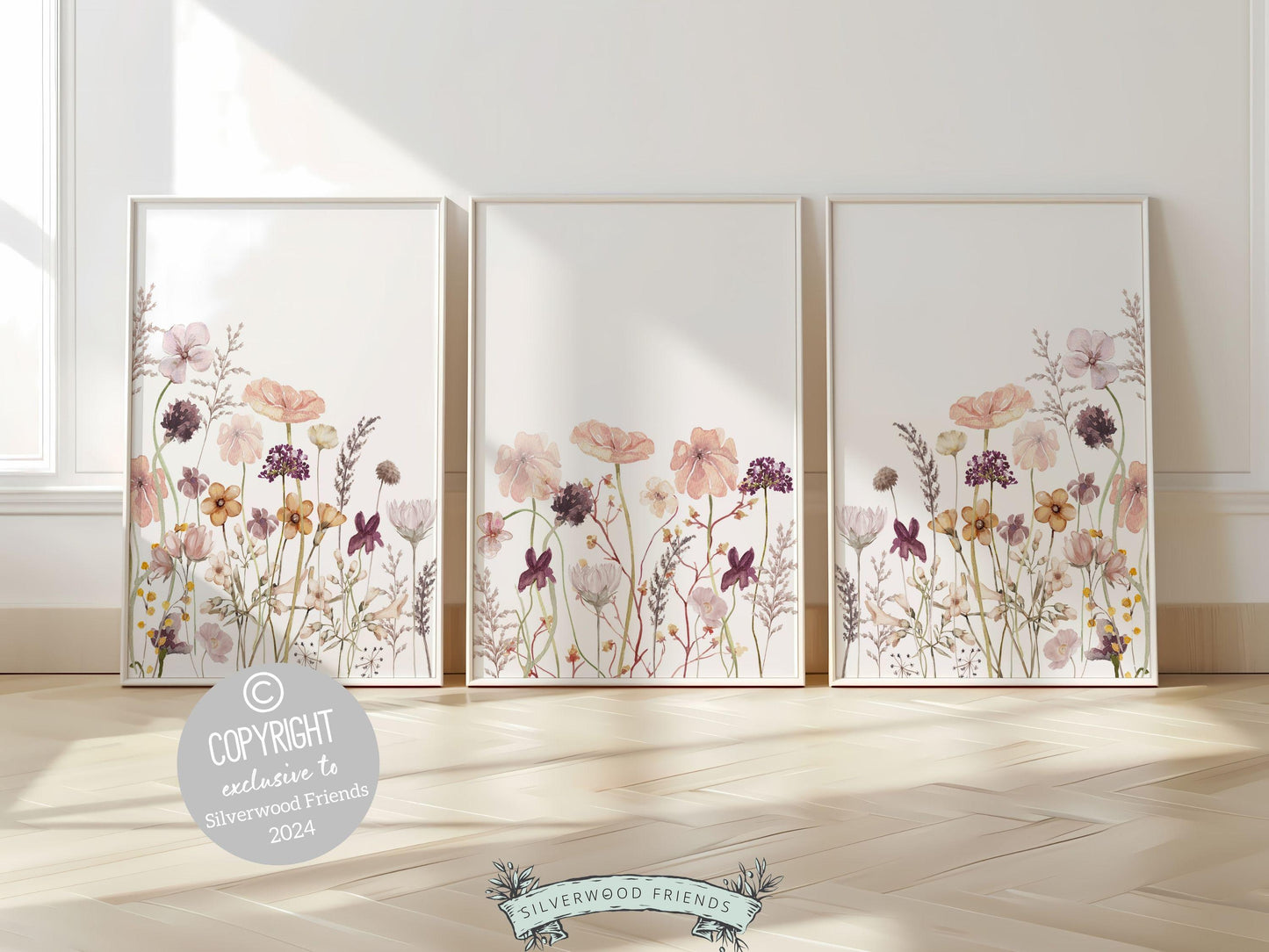 Wildflower Nursery Prints, Baby Girl Floral Boho Nursery Wall Art, Girls Nursery Prints, Pink Purple Wildflower Nursery Decor Digital Prints