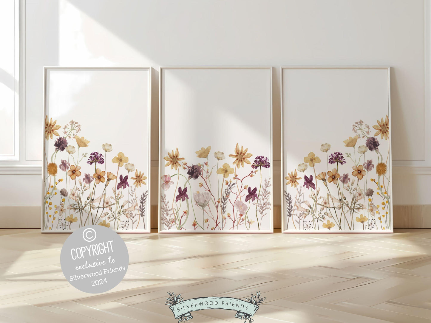 Wildflower Nursery Prints, Baby Girl Floral Boho Nursery Wall Art, Girls Nursery Prints, Purple Yellow Boho Wildflower Nursery Digital Print