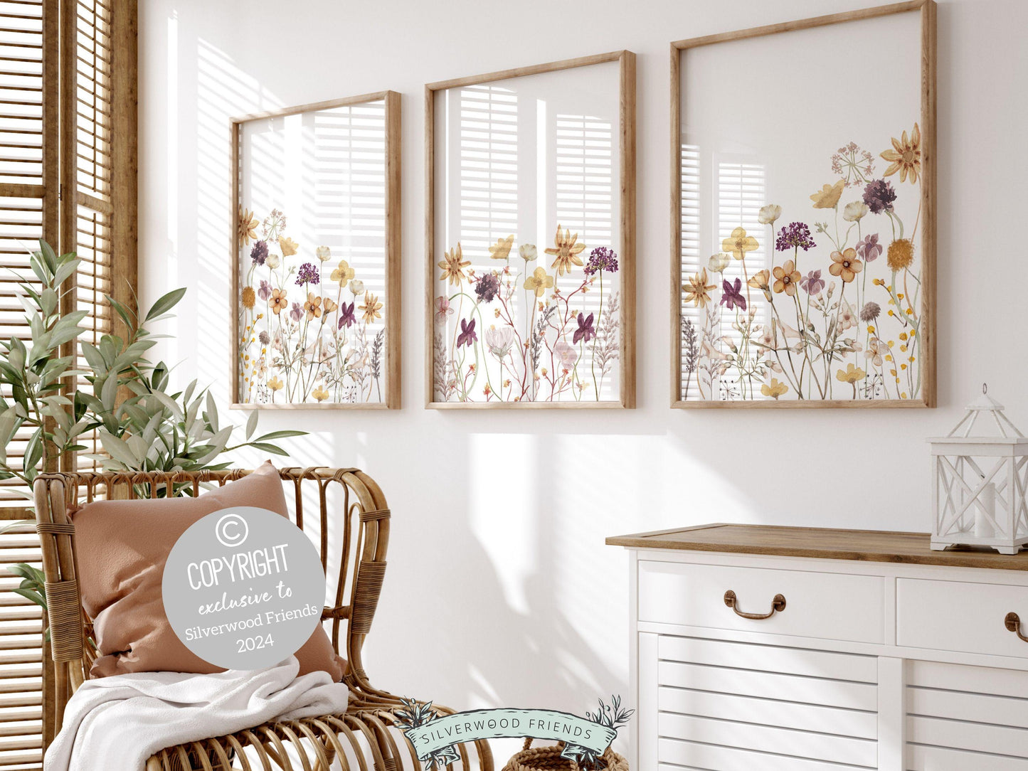 Wildflower Nursery Prints, Baby Girl Floral Boho Nursery Wall Art, Girls Nursery Prints, Purple Yellow Boho Wildflower Nursery Digital Print