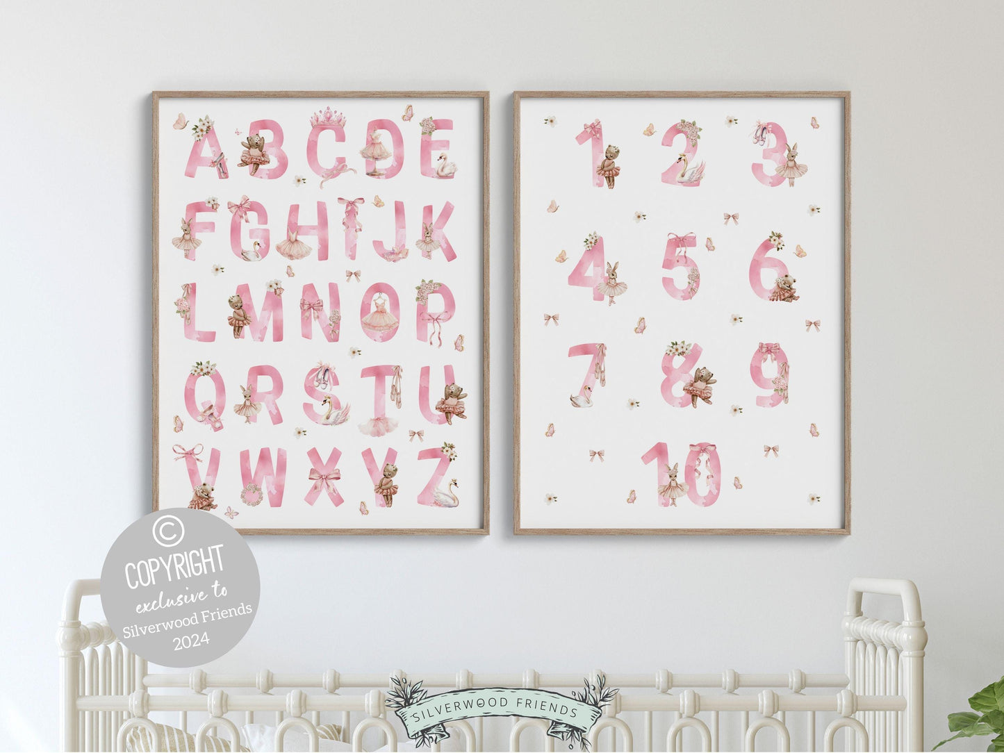 Pink Ballerina Alphabet Nursery Poster Print, Ballet Alphabet Number Print Baby Girl Ballet Room Decor,Ballerina Nursery Decor Digital Print