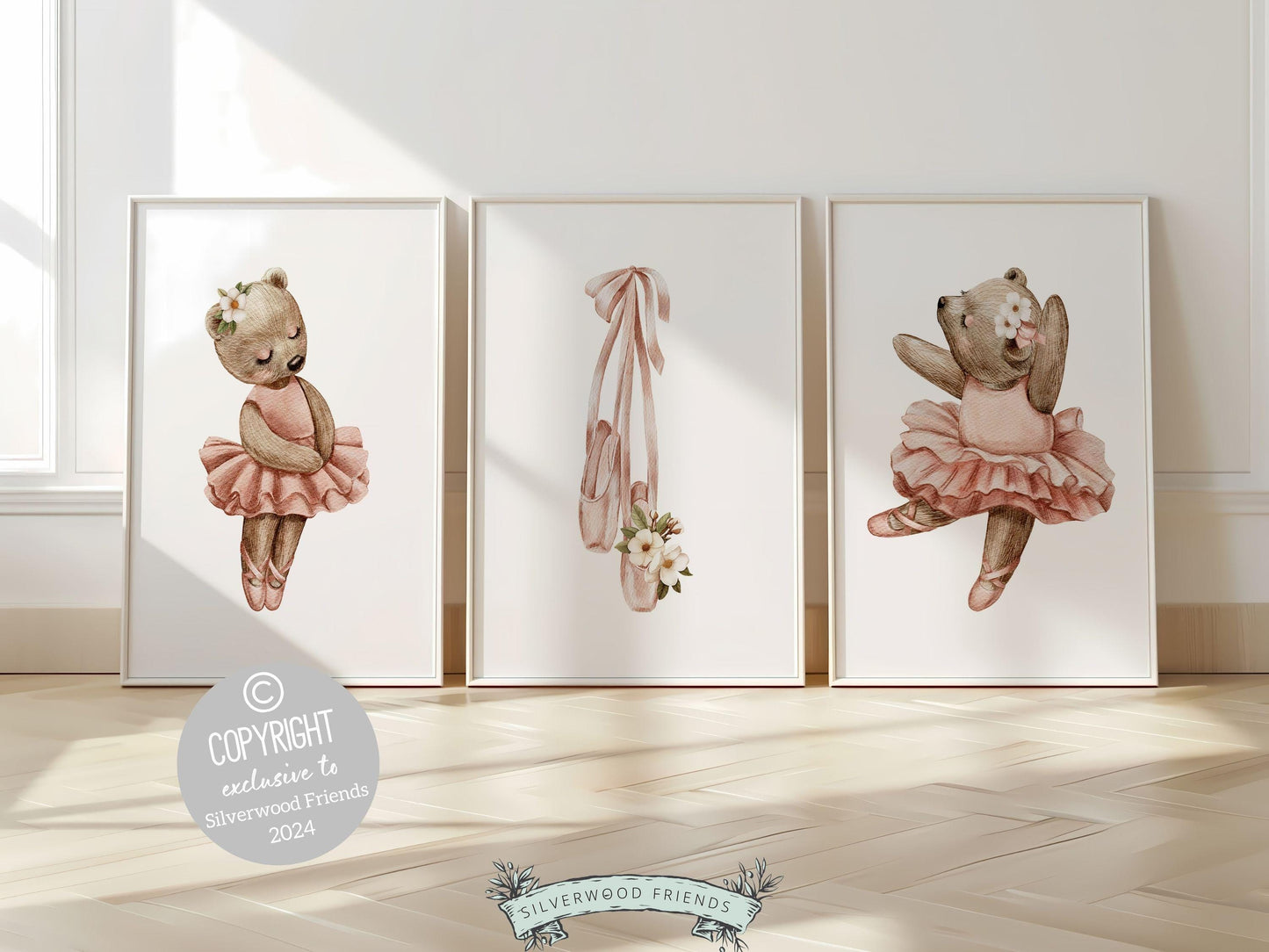 Girls Ballerina Nursery Prints, Baby Girl Pink Ballerina Bear Nursery Decor, Ballerina Poster Nursery Wall Art, Ballet Bedroom Digital Print