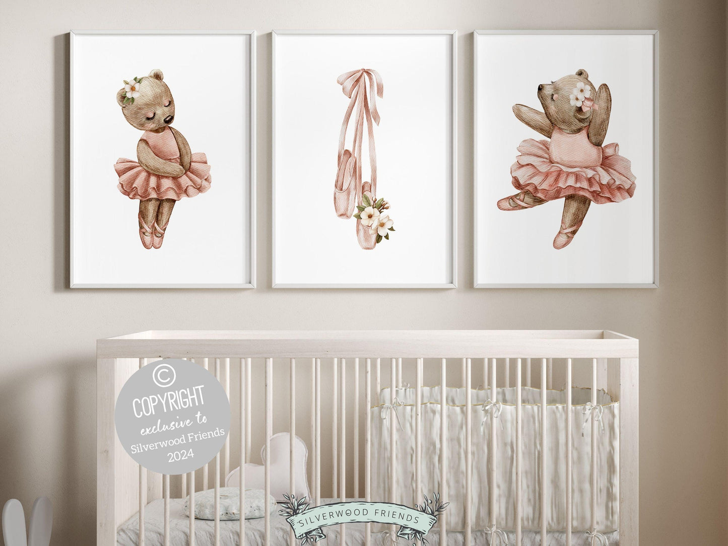 Girls Ballerina Nursery Prints, Baby Girl Pink Ballerina Bear Nursery Decor, Ballerina Poster Nursery Wall Art, Ballet Bedroom Digital Print