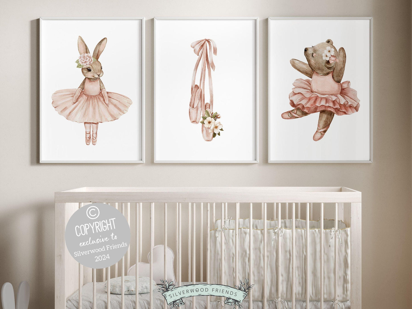 Girls Ballerina Nursery Prints, Baby Girl Ballerina Bear Bunny Nursery Decor, Ballerina Poster Nursery Wall Art,Ballet Bedroom Digital Print