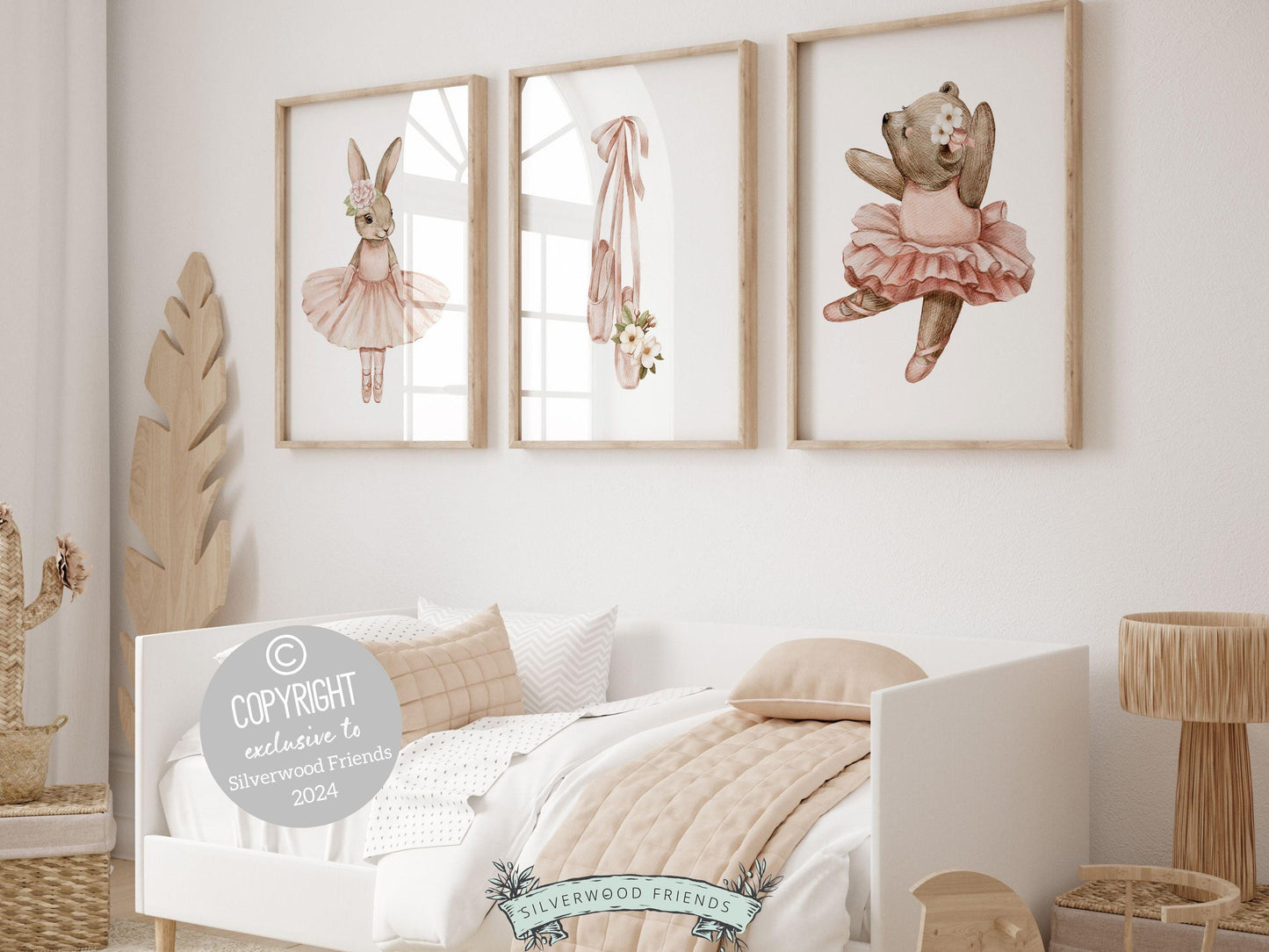 Girls Ballerina Nursery Prints, Baby Girl Ballerina Bear Bunny Nursery Decor, Ballerina Poster Nursery Wall Art,Ballet Bedroom Digital Print