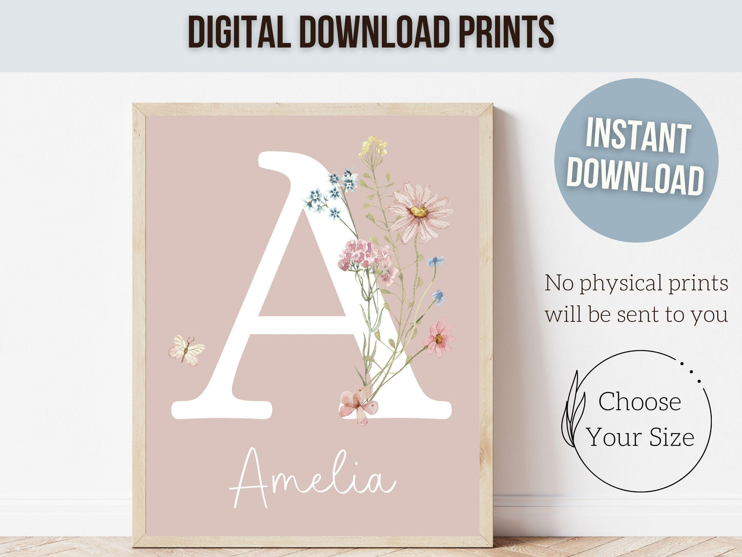 Wildflower Nursery Prints, Pink Blue Wildflower Nursery Decor Wall Art,Baby Girl Floral Nursery Prints Wild Flower Field Scape Digital Print