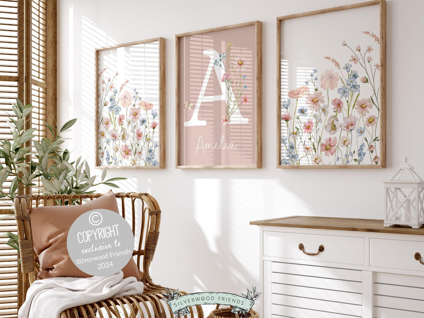 Wildflower Nursery Prints, Pink Blue Wildflower Nursery Decor Wall Art,Baby Girl Floral Nursery Prints Wild Flower Field Scape Digital Print