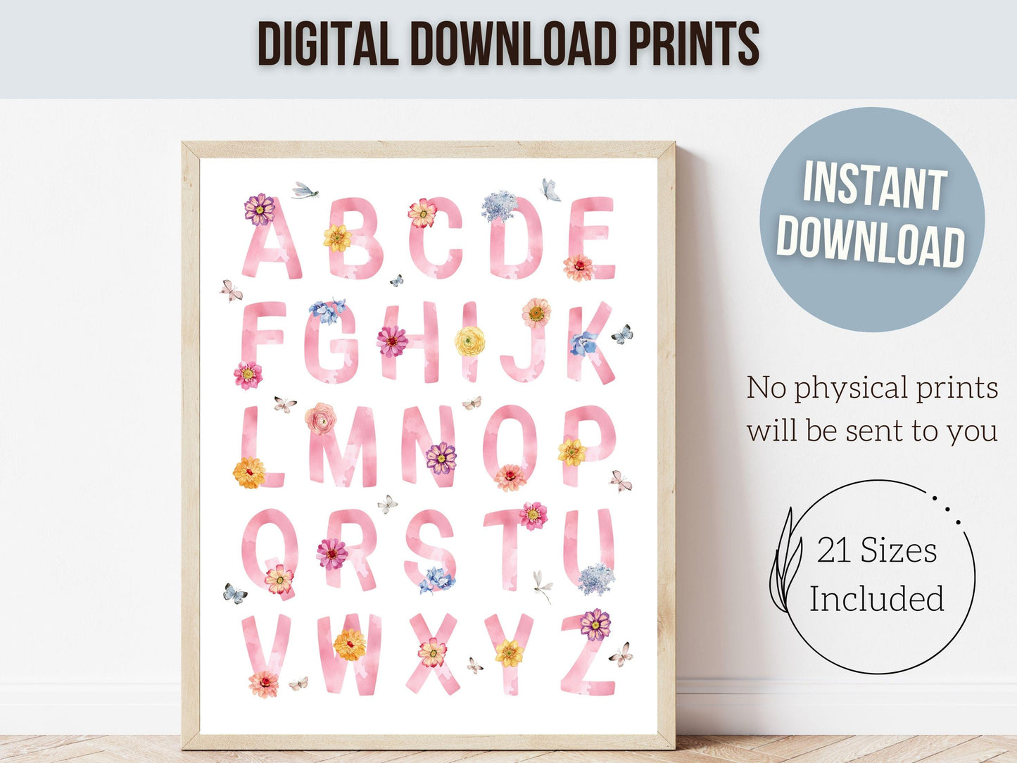 Wildflower Alphabet Number Print, Baby Girl Wildflower Nursery Decor, Baby Girl Pink Floral Room Decor, Woodland Forest Fairy Digital Print