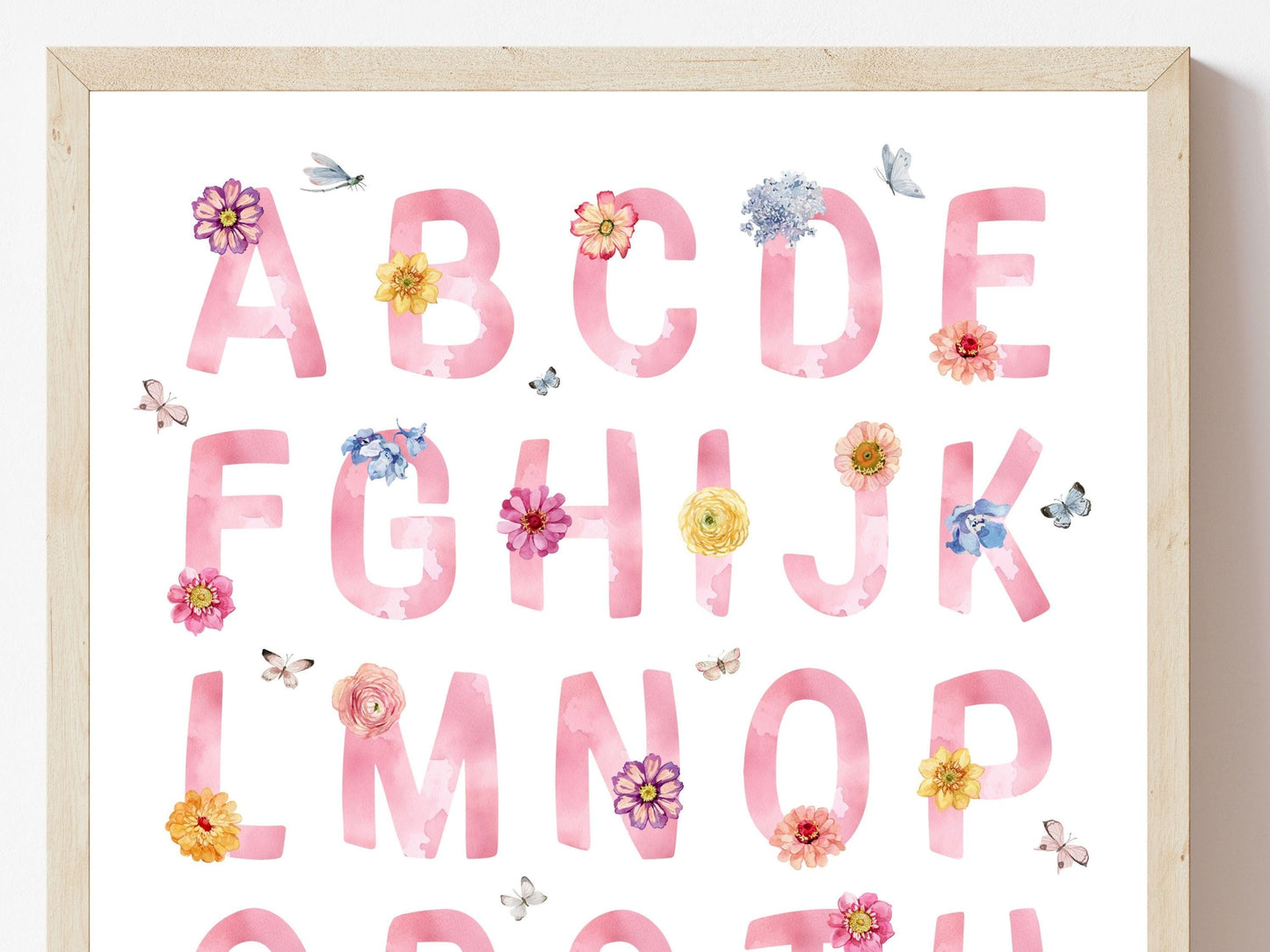 Wildflower Alphabet Number Print, Baby Girl Wildflower Nursery Decor, Baby Girl Pink Floral Room Decor, Woodland Forest Fairy Digital Print