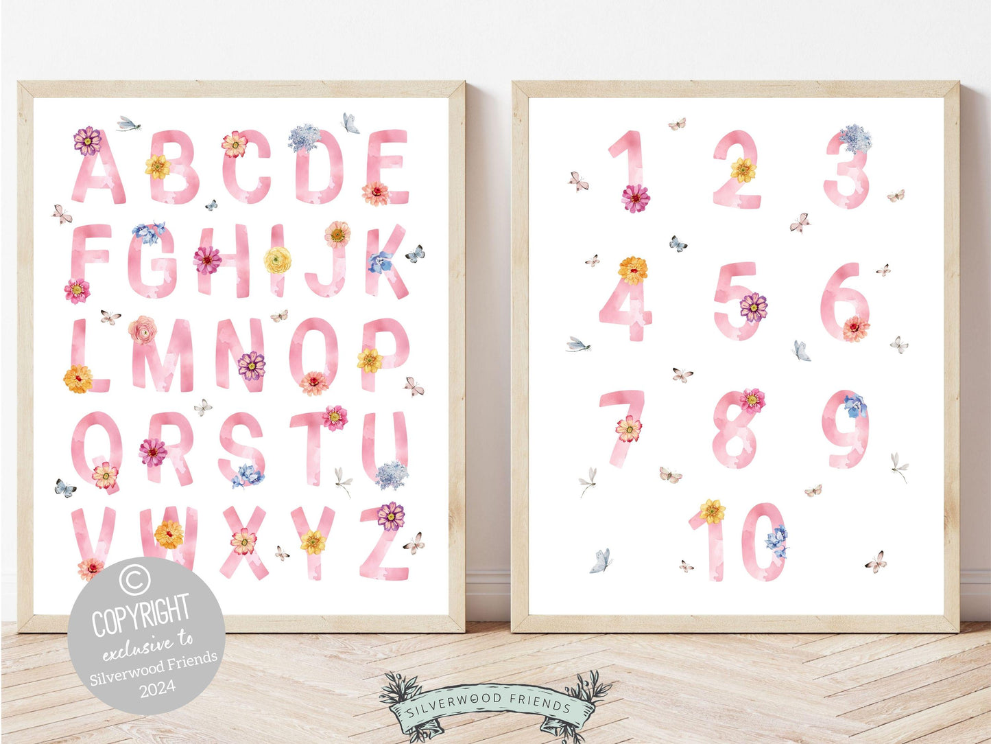 Enhance your baby girls nursery with our charming wildflower alphabet and number prints. Adorned with delicate watercolor wildflowers and butterflies, these prints offer an engaging and educational touch for young learners.