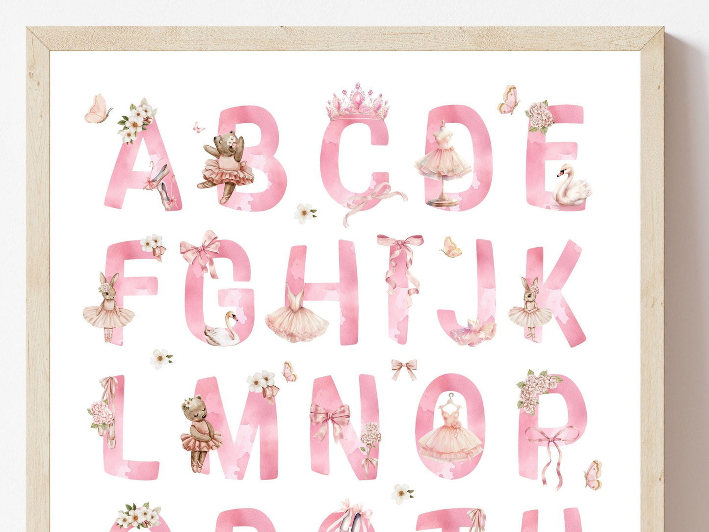 Pink Ballerina Alphabet Nursery Poster Print, Ballet Alphabet Number Print Baby Girl Ballet Room Decor,Ballerina Nursery Decor Digital Print