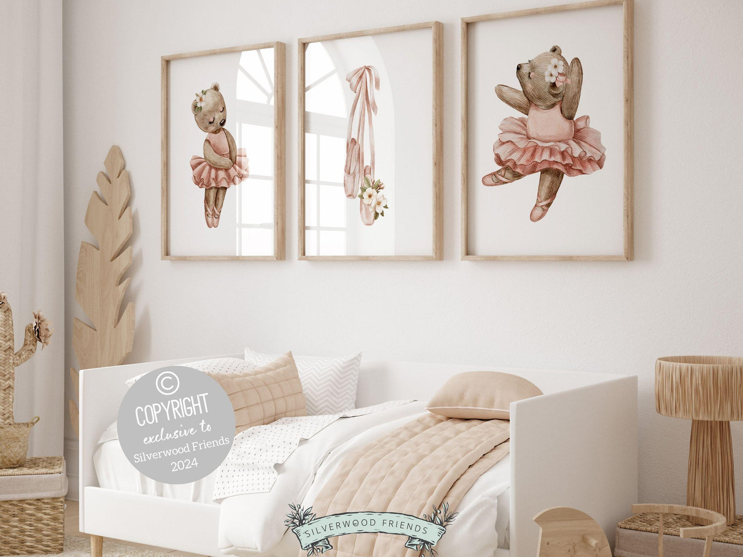 Set of 3 Bear Ballerina Prints. These sweet and playful illustrations are perfect for ballet themed decor or as a unique baby shower gift, capturing the joy and grace of a tiny dancers world.