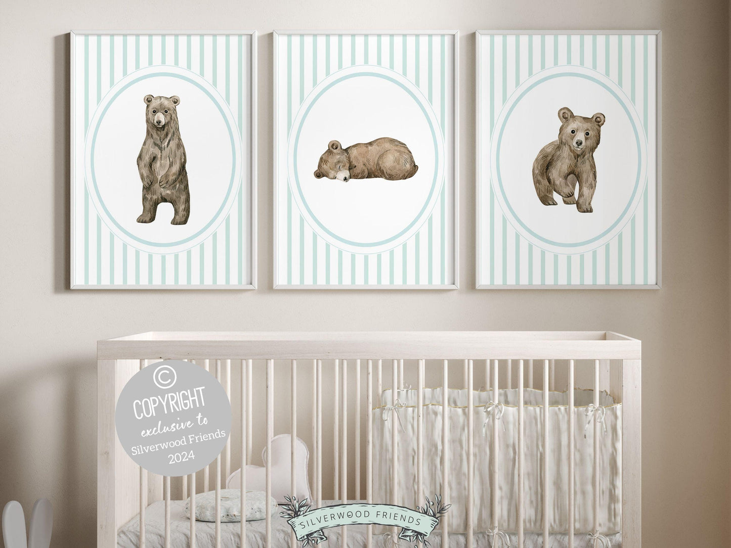 Baby Bear Nursery Prints, Baby Boy Sage Green Woodland Bear Nursery Decor, Teddy Bear Nursery Wall Art, Boys Woodland Nursery Digital Prints