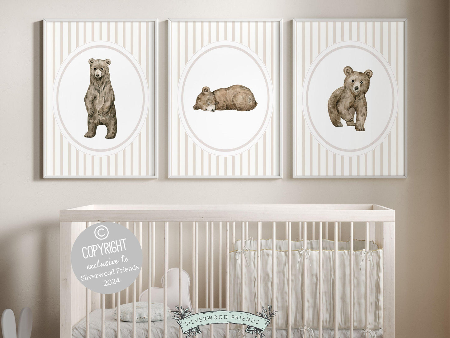 Baby Bear Nursery Prints, Baby Boy Beige Brown Woodland Bear Nursery Decor, Teddy Bear Nursery Wall Art Unisex Neutral Nursery Digital Print