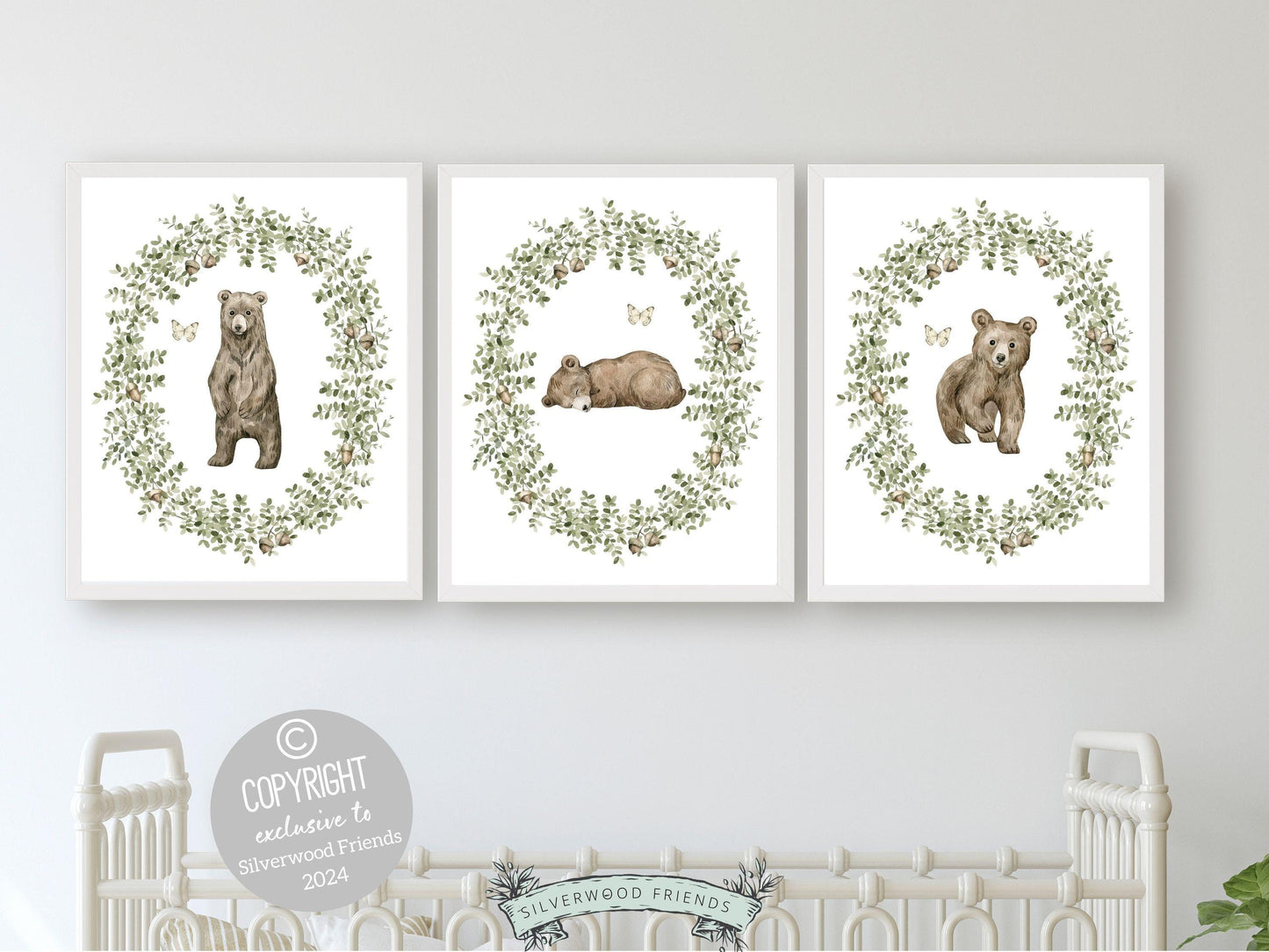 Baby Bear Nursery Prints, Boys Sage Green Woodland Bear Nursery Decor, Teddy Bear Nursery Wall Art, Woodland Neutral Nursery Digital Print